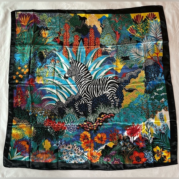 2216- Vibrant Zebra & Floral Print Women’s Scarf 100% Polyester 35”x34” NWT - Picture 2 of 8